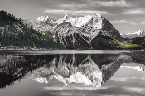 Kananaskis Lake Reflection BW with Color Black Ornate Wood Framed Art Print with Double Matting by Audit, Lisa