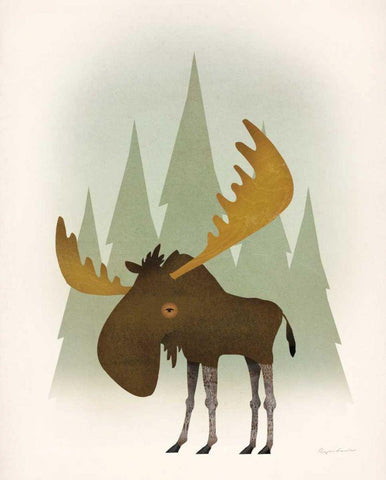 Forest Moose White Modern Wood Framed Art Print with Double Matting by Fowler, Ryan