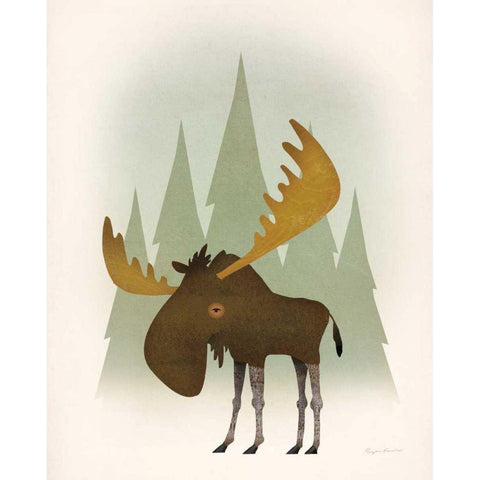 Forest Moose Gold Ornate Wood Framed Art Print with Double Matting by Fowler, Ryan