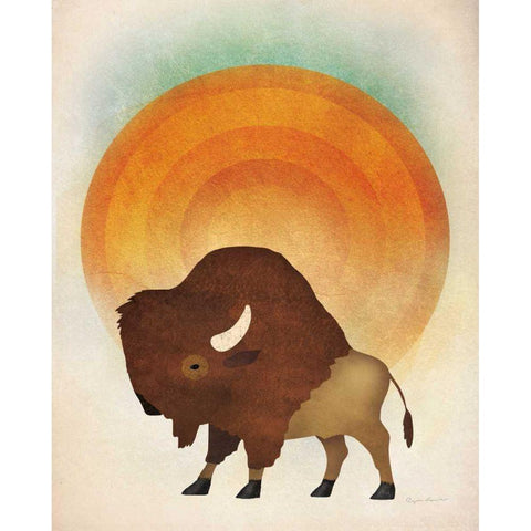 Blazing Sun Bison Black Modern Wood Framed Art Print with Double Matting by Fowler, Ryan