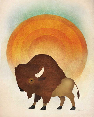 Blazing Sun Bison White Modern Wood Framed Art Print with Double Matting by Fowler, Ryan