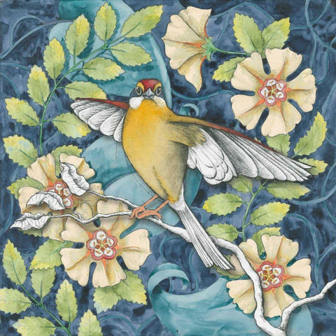 Arts and Crafts Bird IV Gold Ornate Wood Framed Art Print with Double Matting by DeNeige, Elyse