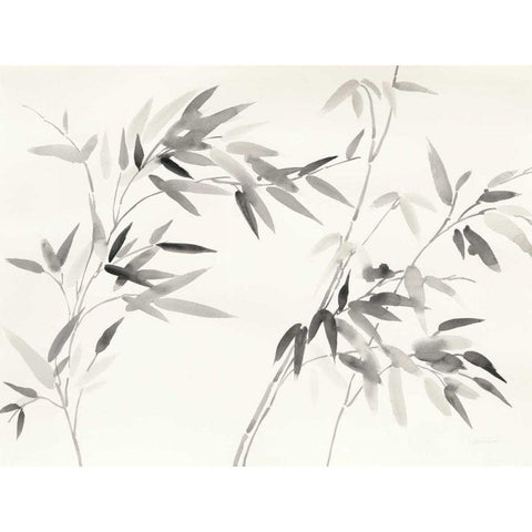 Bamboo Leaves I Black Modern Wood Framed Art Print with Double Matting by Nai, Danhui