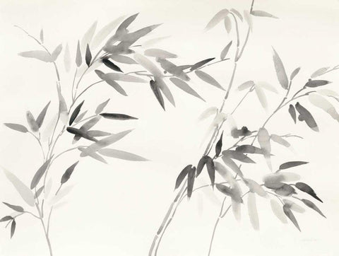 Bamboo Leaves I Black Ornate Wood Framed Art Print with Double Matting by Nai, Danhui