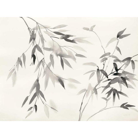 Bamboo Leaves II Black Modern Wood Framed Art Print with Double Matting by Danhui, Nai