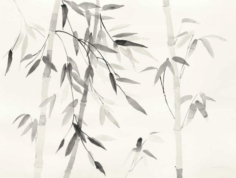 Bamboo Leaves III White Modern Wood Framed Art Print with Double Matting by Danhui, Nai