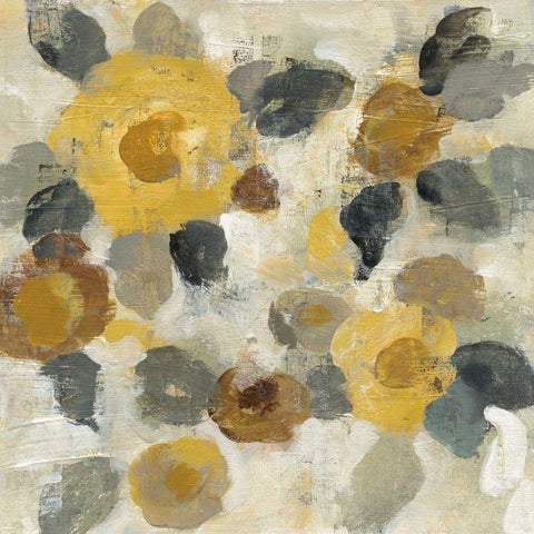 Neutral Floral Beige II Yellow Flowers Black Modern Wood Framed Art Print by Vassileva, Silvia