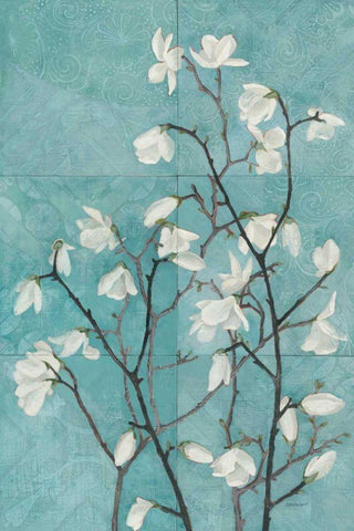 Magnolia Branch Black Ornate Wood Framed Art Print with Double Matting by Lovell, Kathrine