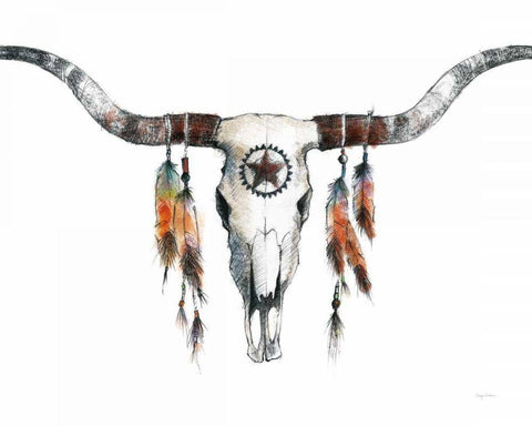 Longhorn Crop White Modern Wood Framed Art Print with Double Matting by Tillmon, Avery