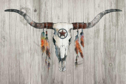 Longhorn on Wood Black Ornate Wood Framed Art Print with Double Matting by Tillmon, Avery