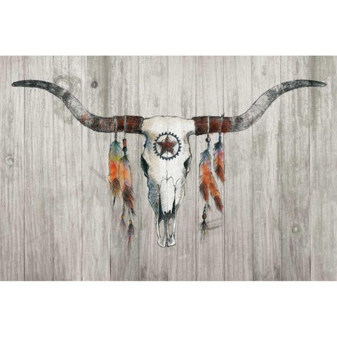 Longhorn on Wood Gold Ornate Wood Framed Art Print with Double Matting by Tillmon, Avery