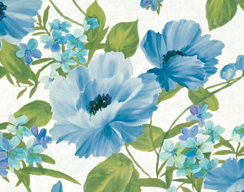 Summer Poppies Blue Crop Black Ornate Wood Framed Art Print with Double Matting by Wild Apple Portfolio