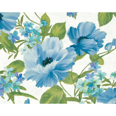 Summer Poppies Blue Crop Black Modern Wood Framed Art Print by Wild Apple Portfolio