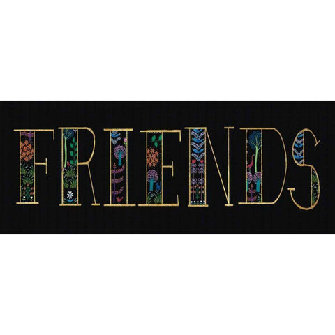 Bright Folklore Friends Black Modern Wood Framed Art Print by Wild Apple Portfolio