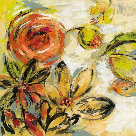 Floral Joy Black Modern Wood Framed Art Print by Vassileva, Silvia