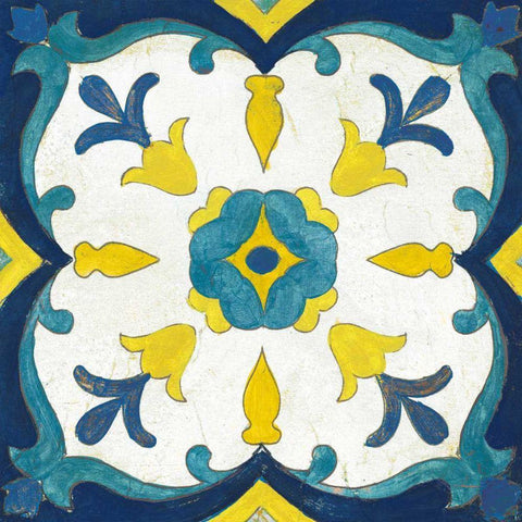 Andalucia Tiles A Blue and Yellow White Modern Wood Framed Art Print with Double Matting by Vassileva, Silvia