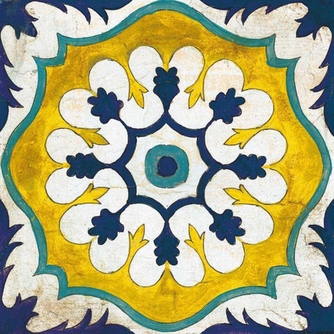 Andalucia Tiles C Blue and Yellow White Modern Wood Framed Art Print with Double Matting by Vassileva, Silvia