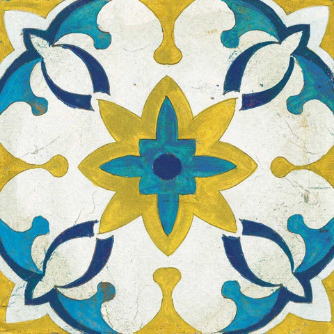 Andalucia Tiles D Blue and Yellow Black Ornate Wood Framed Art Print with Double Matting by Vassileva, Silvia