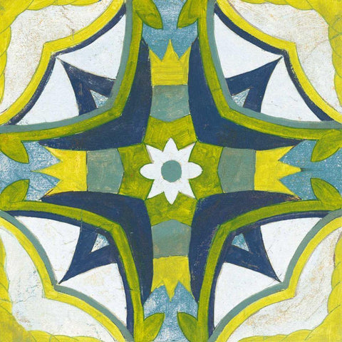 Andalucia Tiles E Blue and Yellow White Modern Wood Framed Art Print with Double Matting by Vassileva, Silvia