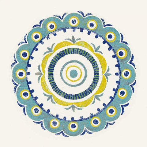 Lakai Circle II Blue and Yellow White Modern Wood Framed Art Print with Double Matting by Lovell, Kathrine