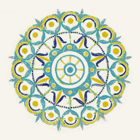 Lakai Circle V Blue and Yellow White Modern Wood Framed Art Print with Double Matting by Lovell, Kathrine