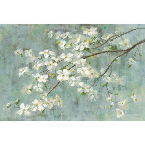 Dogwood in Spring on Blue Black Modern Wood Framed Art Print with Double Matting by Nai, Danhui