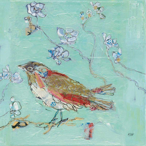 Aqua Bird White Modern Wood Framed Art Print by Day, Kellie