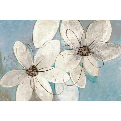 Blue and Neutral Floral Black Modern Wood Framed Art Print with Double Matting by Vassileva, Silvia