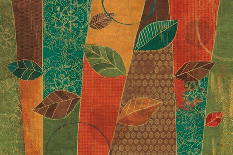 Bohemian Leaves I Black Ornate Wood Framed Art Print with Double Matting by Charron, Veronique