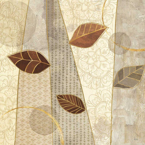 Bohemian Leaves II Neutral Black Ornate Wood Framed Art Print with Double Matting by Charron, Veronique