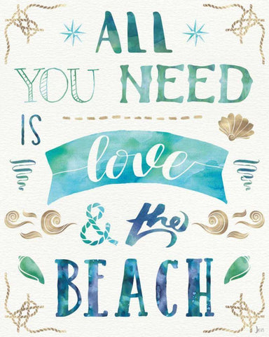 Love and the Beach I White Modern Wood Framed Art Print with Double Matting by Aiken, Jess