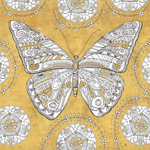 Color my World Butterfly I Gold White Modern Wood Framed Art Print by Brissonnet, Daphne