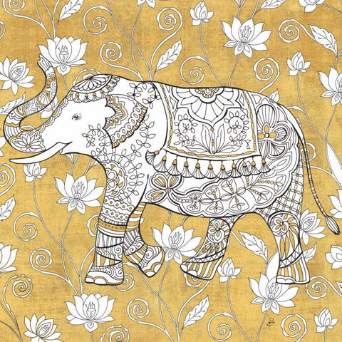 Color my World Elephant II Gold White Modern Wood Framed Art Print with Double Matting by Brissonnet, Daphne