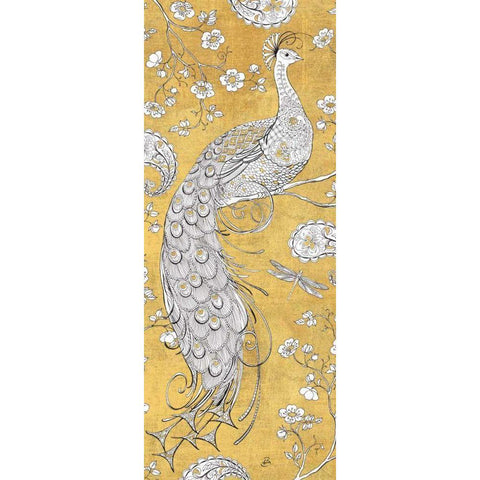 Color my World Ornate Peacock II Gold Black Modern Wood Framed Art Print with Double Matting by Brissonnet, Daphne
