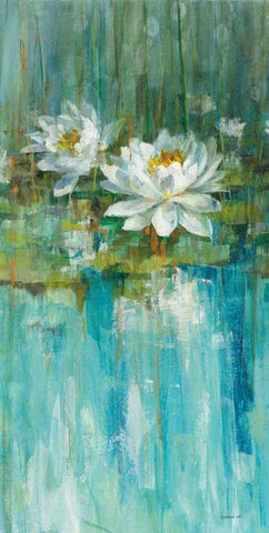 Water Lily Pond v2 II White Modern Wood Framed Art Print with Double Matting by Nai, Danhui