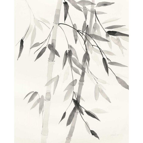 Bamboo Leaves V Black Modern Wood Framed Art Print with Double Matting by Nai, Danhui