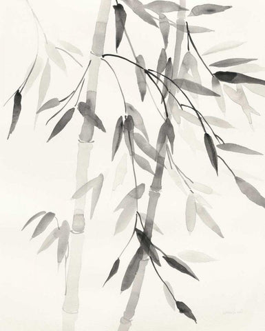 Bamboo Leaves V White Modern Wood Framed Art Print with Double Matting by Nai, Danhui