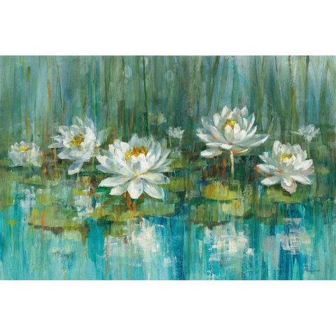 Water Lily Pond v2 Crop Gold Ornate Wood Framed Art Print with Double Matting by Nai, Danhui