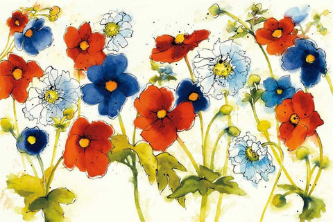 Independent Blooms I White Modern Wood Framed Art Print with Double Matting by Novak, Shirley