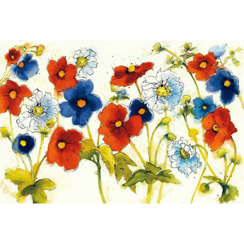 Independent Blooms I Black Modern Wood Framed Art Print with Double Matting by Novak, Shirley