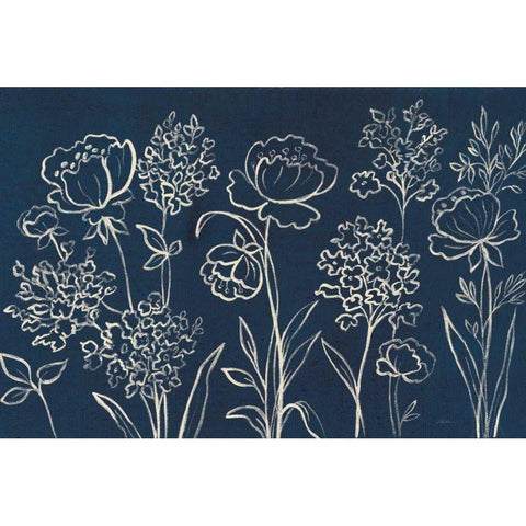 Indigo Floral I Black Modern Wood Framed Art Print with Double Matting by Vassileva, Silvia