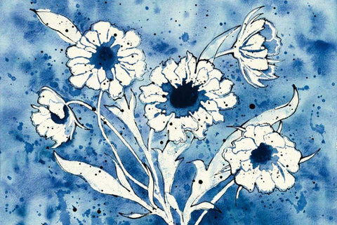 Batik Flowers Crop Black Ornate Wood Framed Art Print with Double Matting by Novak, Shirley