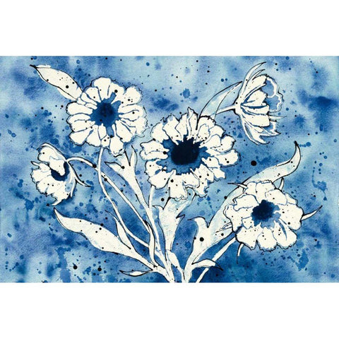 Batik Flowers Crop Gold Ornate Wood Framed Art Print with Double Matting by Novak, Shirley