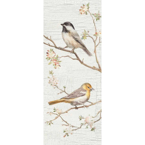 Vintage Birds Panel II Black Modern Wood Framed Art Print with Double Matting by Nai, Danhui