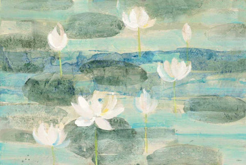 Water Lilies Bright White Modern Wood Framed Art Print with Double Matting by Hristova, Albena