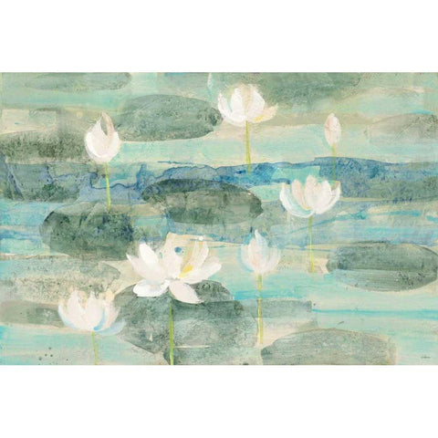 Water Lilies Bright Black Modern Wood Framed Art Print by Hristova, Albena