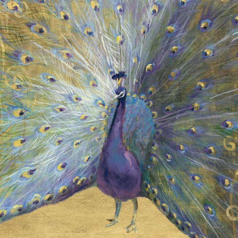 Purple and Gold Peacock Gold Ornate Wood Framed Art Print with Double Matting by Nai, Danhui