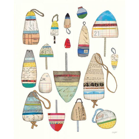 Lobster Buoys on White Black Modern Wood Framed Art Print with Double Matting by Prahl, Courtney