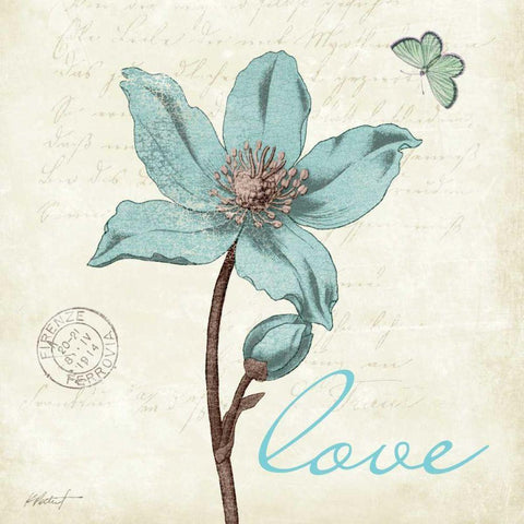 Touch of Blue IV - Love White Modern Wood Framed Art Print with Double Matting by Pertiet, Katie