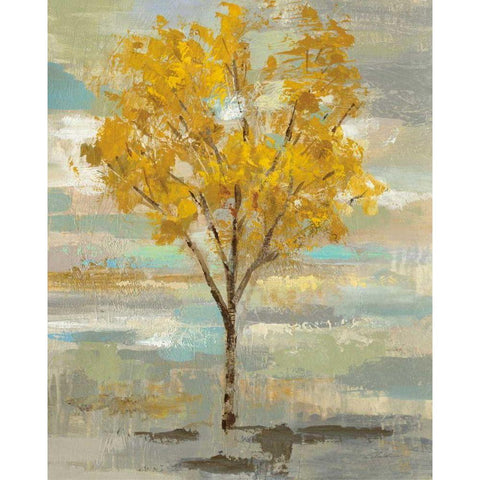 Golden Tree and Fog I White Modern Wood Framed Art Print by Vassileva, Silvia